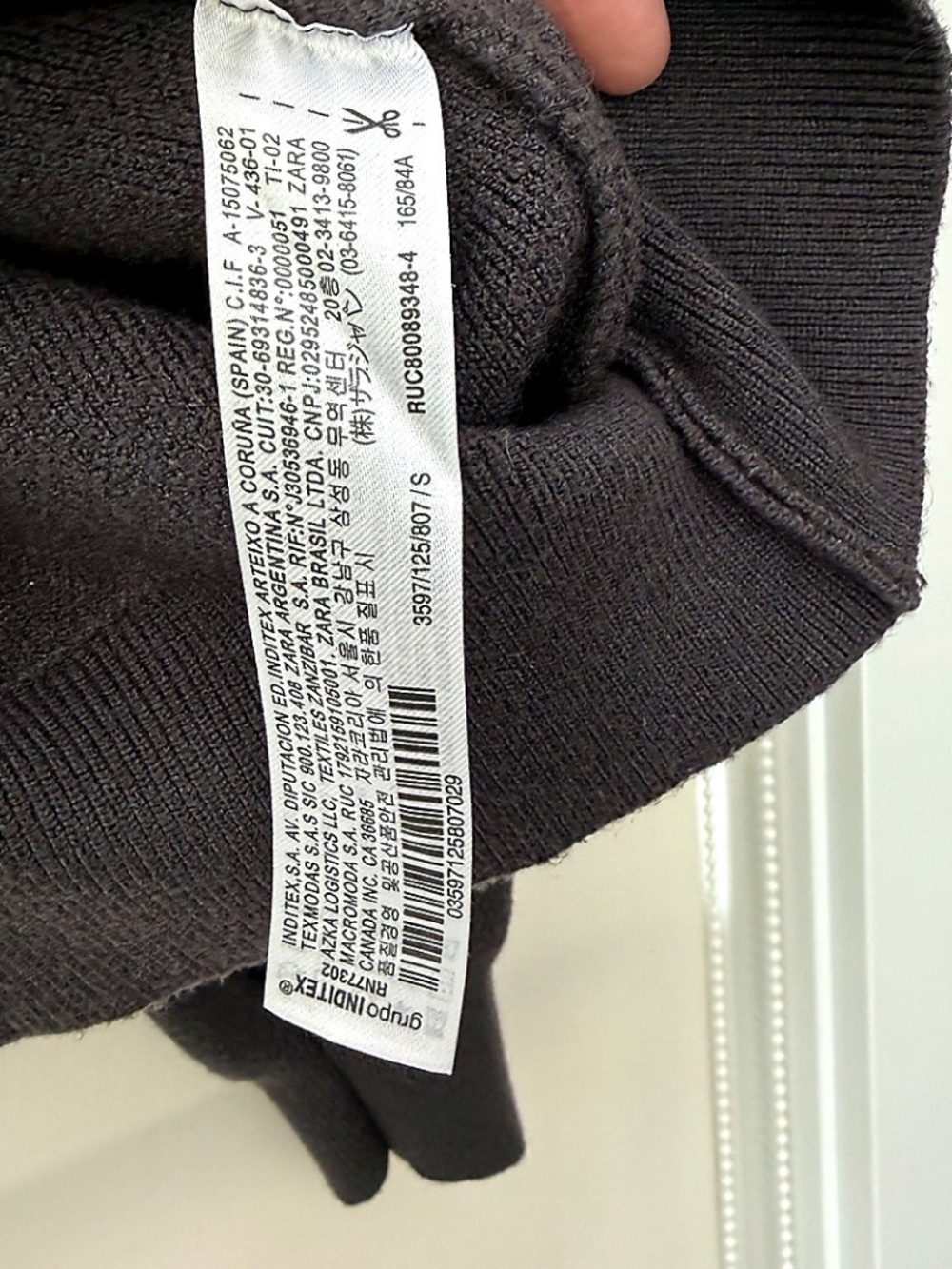 Zara Dark Grey Textured Knit Sweatshirt Pullover Balloon Sleeve Size Small - Picture 3 of 5